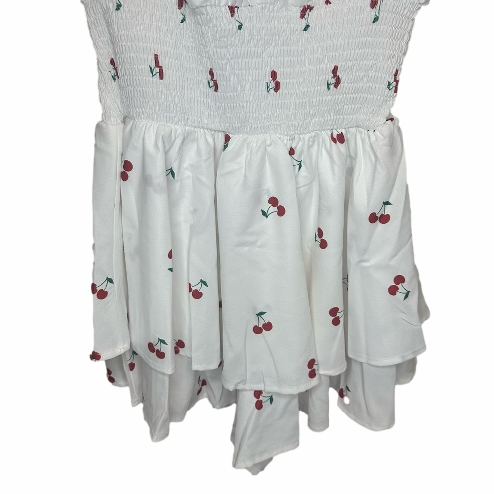 NWT SHEIN Poeselle White Cherry Print Tiered Romper Size Small - Picture 10 of 13